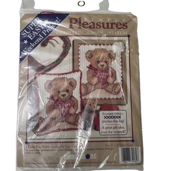 Demensions Simple Pleasures Counted Cross Stitch Kit I Love You Teddy 8x10 6-Ct - Picture 1 of 5